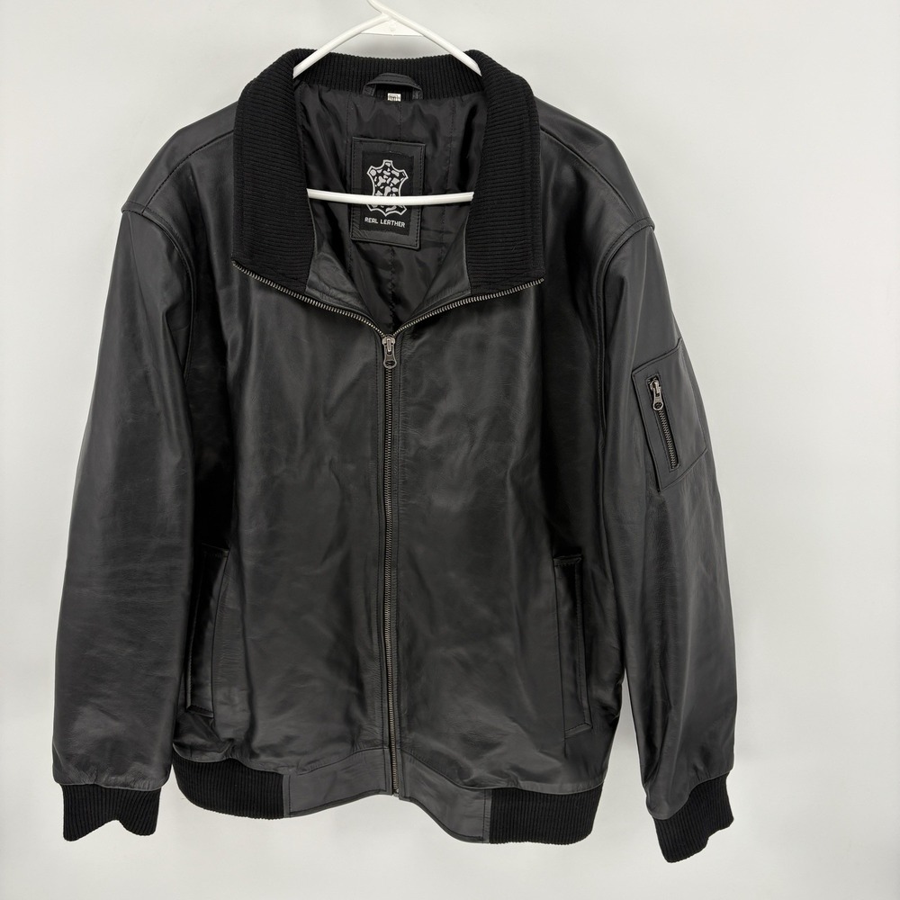 Real Leather Smooth Bomber Jacket Men 3XL Black Flight Motorcycle Biker Coat Y2K